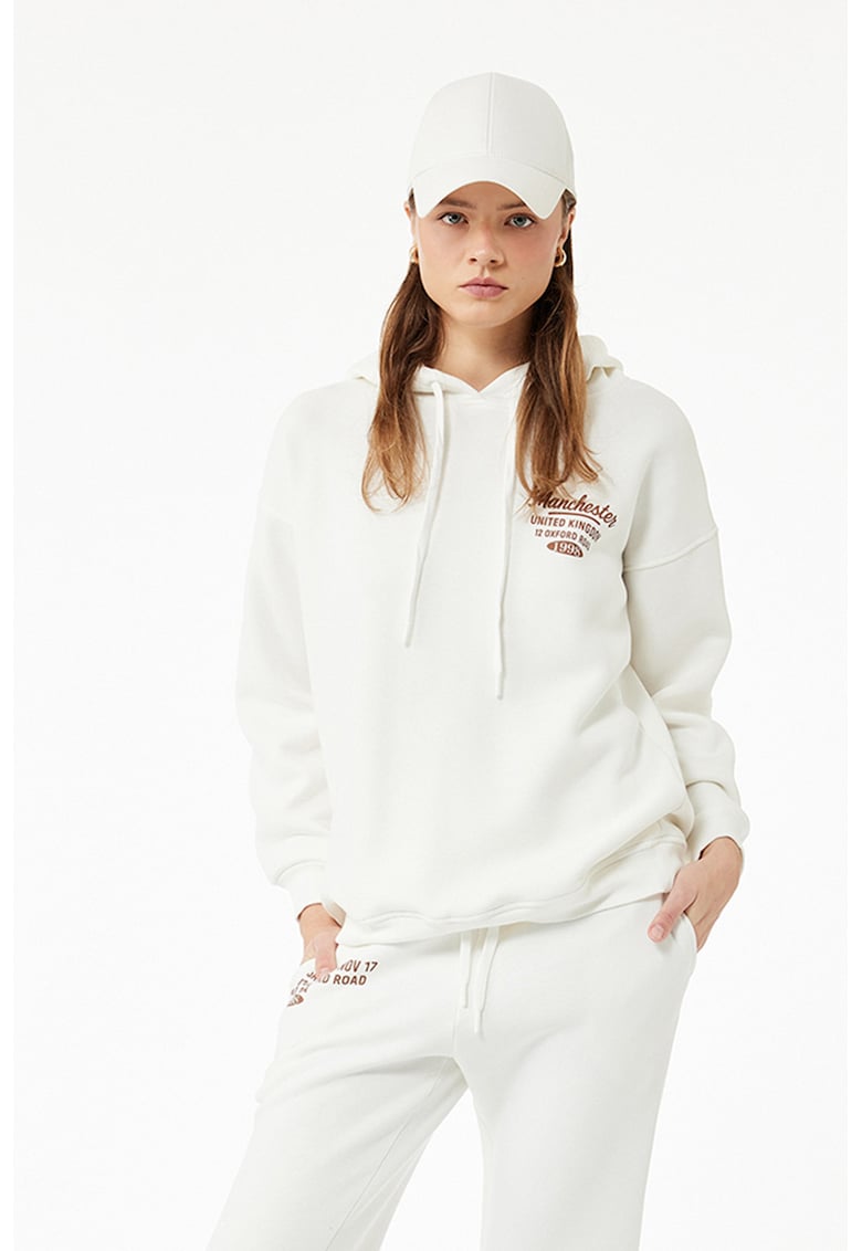 Hanorac din amestec de bumbac cu imprimeu text Hanorac din amestec de bumbac cu imprimeu text