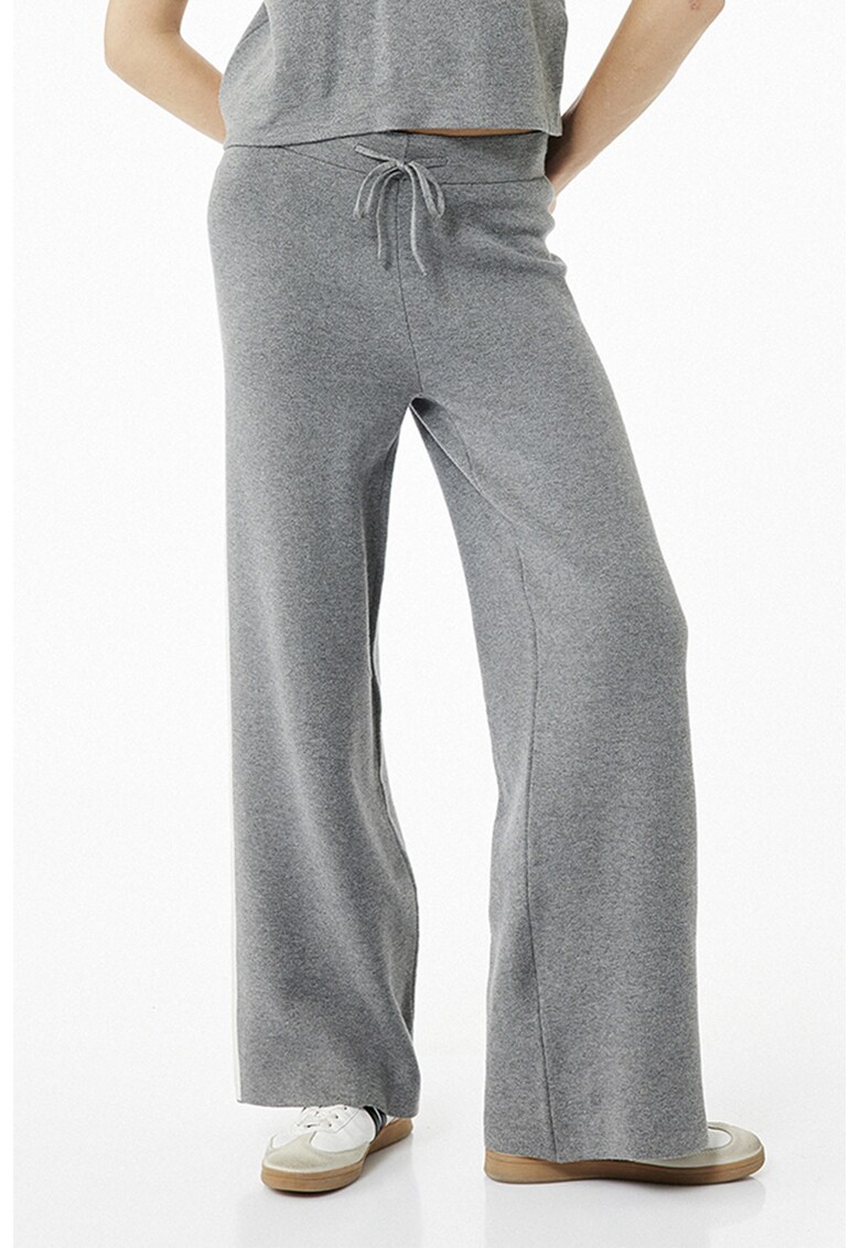 Pantaloni cu snur si croiala ampla - Gri melange