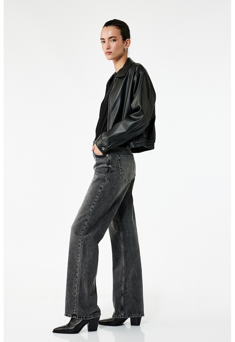 Blugi drepti cu talie inalta - Gri inchis melange