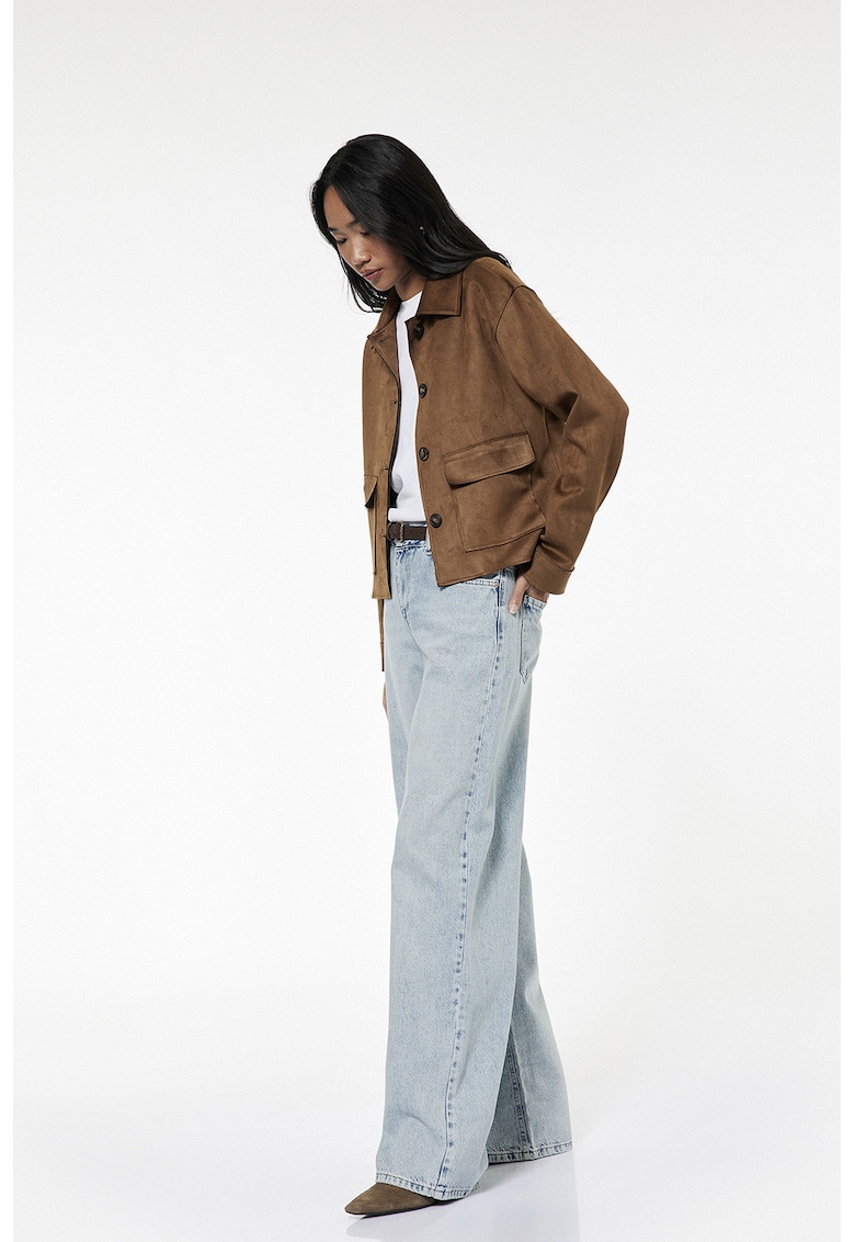 Blugi cu aspect decolorat si croiala ampla Blugi cu aspect decolorat si croiala ampla
