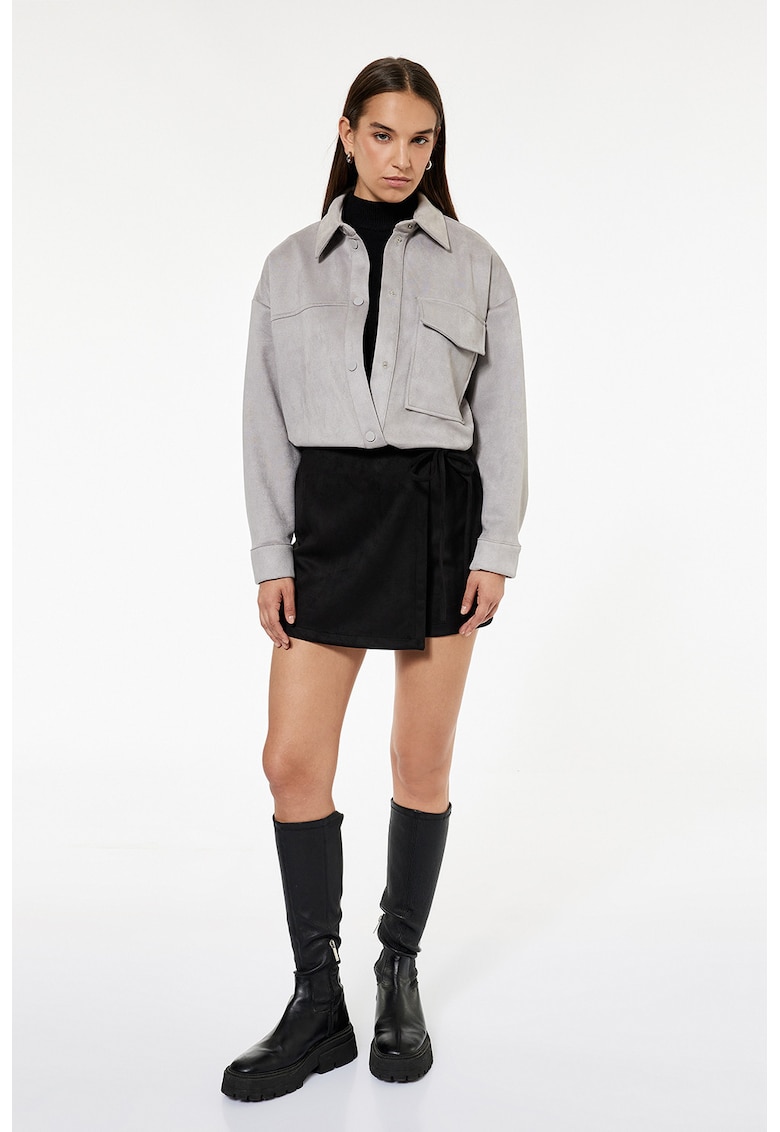 Fusta-pantalon scurta din piele intoarsa ecologica