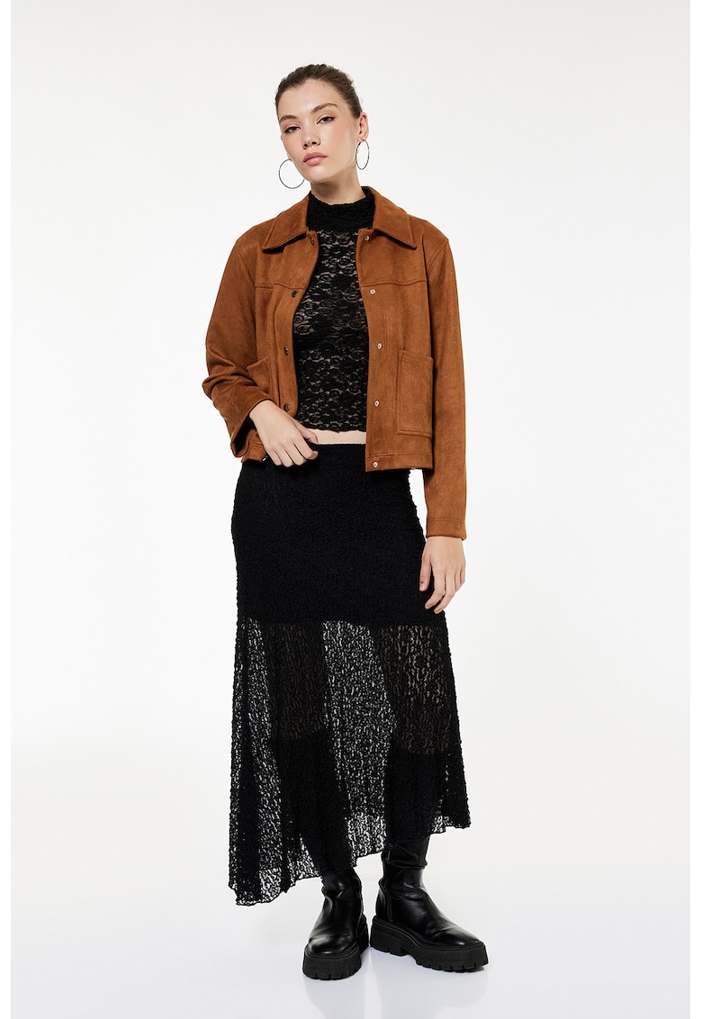 Fusta midi din dantela cu terminatie asimetrica
