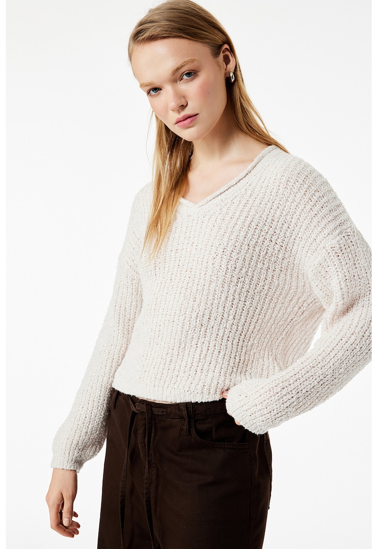 Pulover cu decolteu in V - Bej deschis