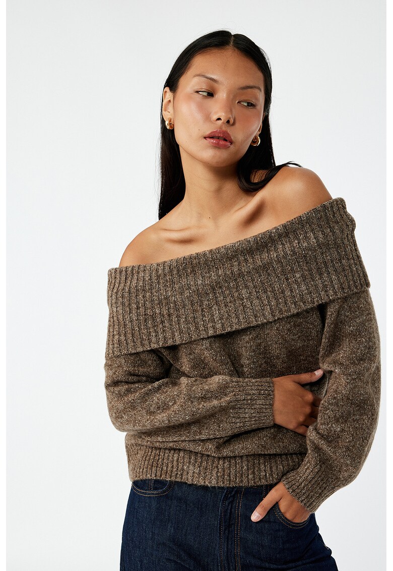 Pulover regular-fit cu decolteu pe umeri - Maro