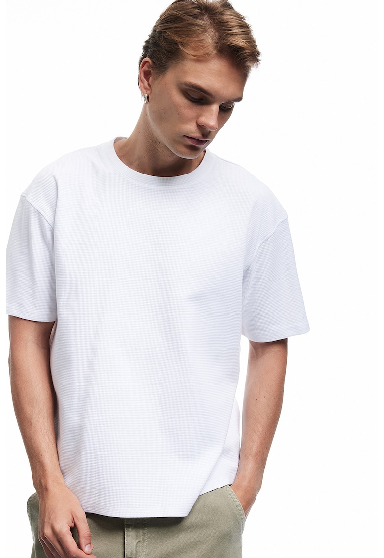 Tricou din bumbac cu model uni - Alb