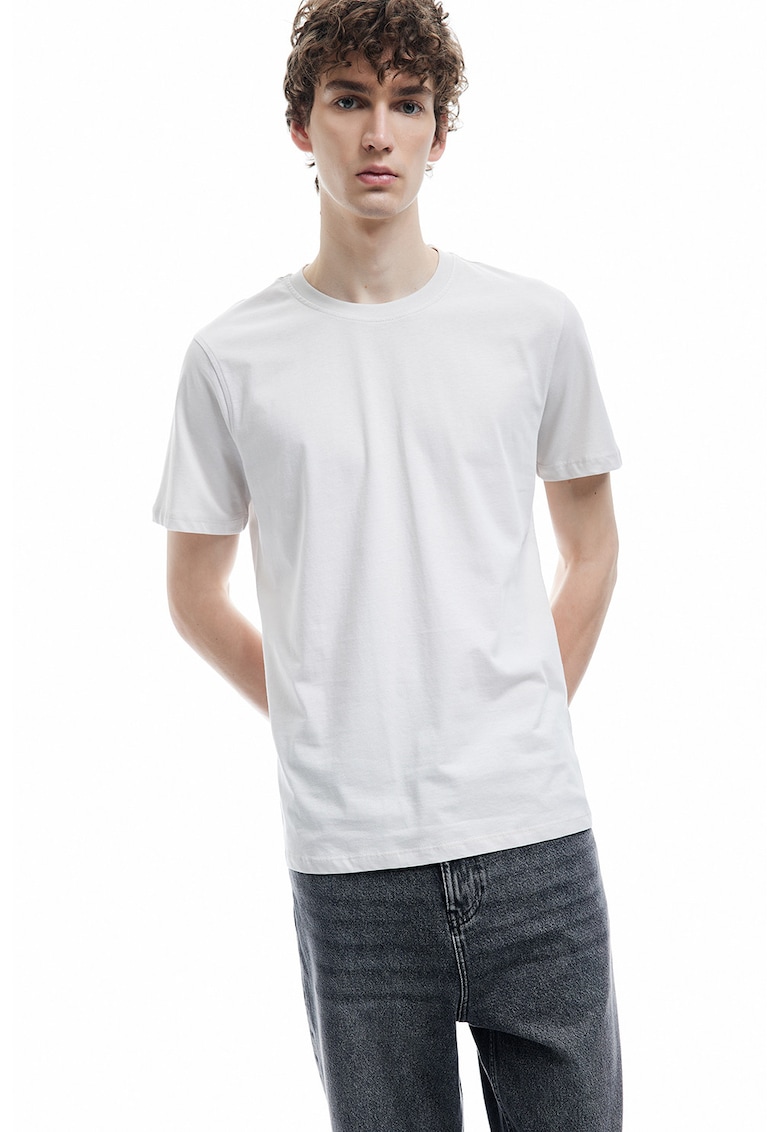 Tricou slim fit de bumbac - Alb murdar