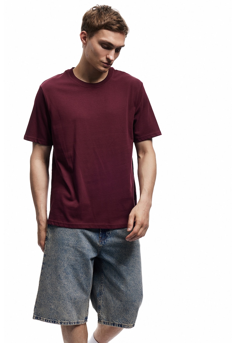 Tricou regular fit din bumbac cu model uni - Visiniu