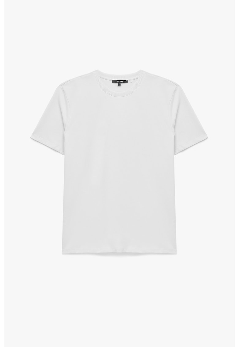 Tricou uni de bumbac cu decolteu la baza gatului