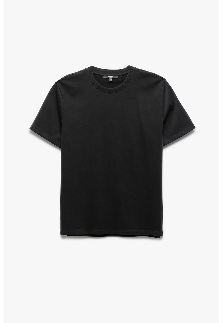 Tricou uni de bumbac cu decolteu la baza gatului