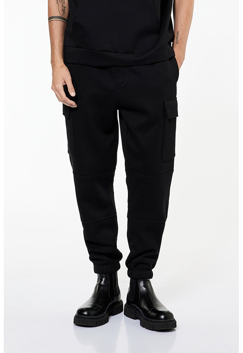 Pantaloni cargo din amestec de bumbac cu snur