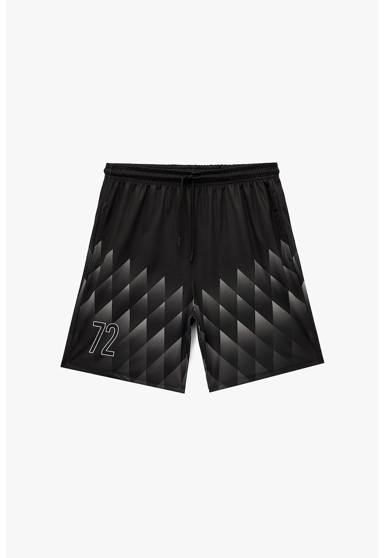 Pantaloni scurti cu model si snur - Negru/Gri