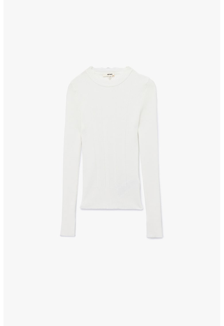 Pulover uni slim fit tricotat - Alb murdar