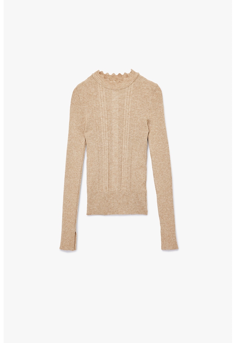 Pulover uni slim fit tricotat - Bej