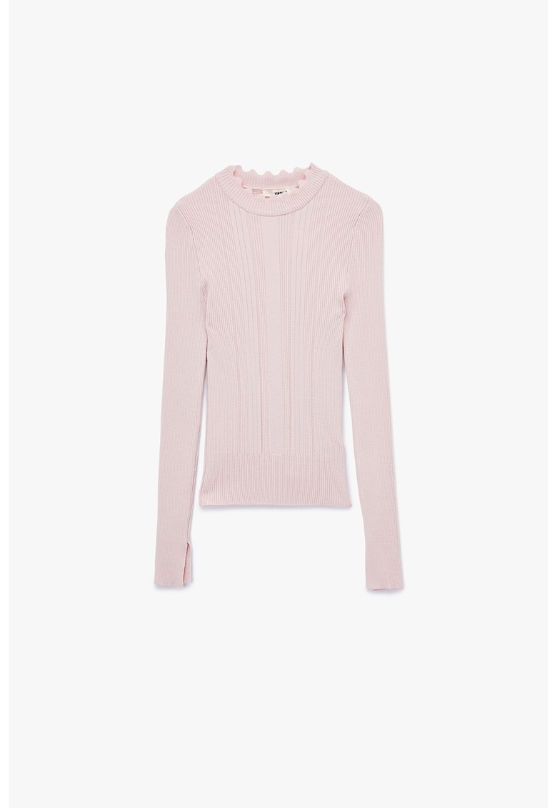 Pulover uni slim fit tricotat - Roz deschis