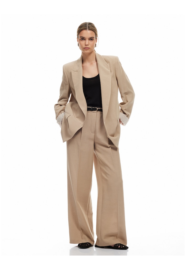 Pantaloni drepti cu talie medie - Maro