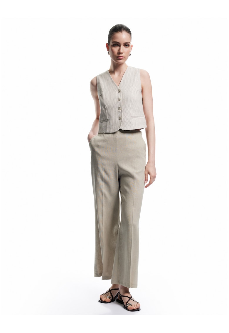 Pantaloni crop din amestec de in cu croiala ampla