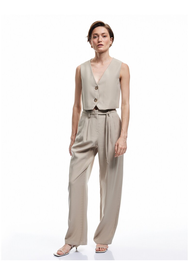 Pantaloni relaxed fit cu talie inalta si pliuri