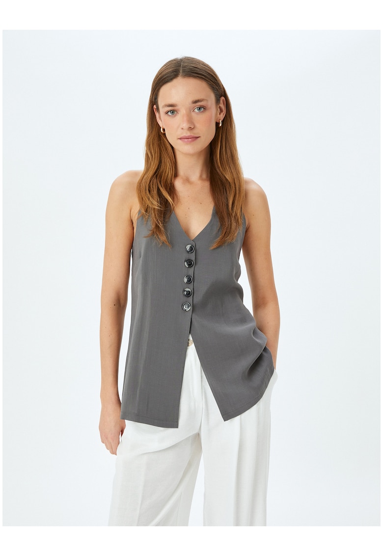 Vesta lunga din amestec de lyocell cu nasturi