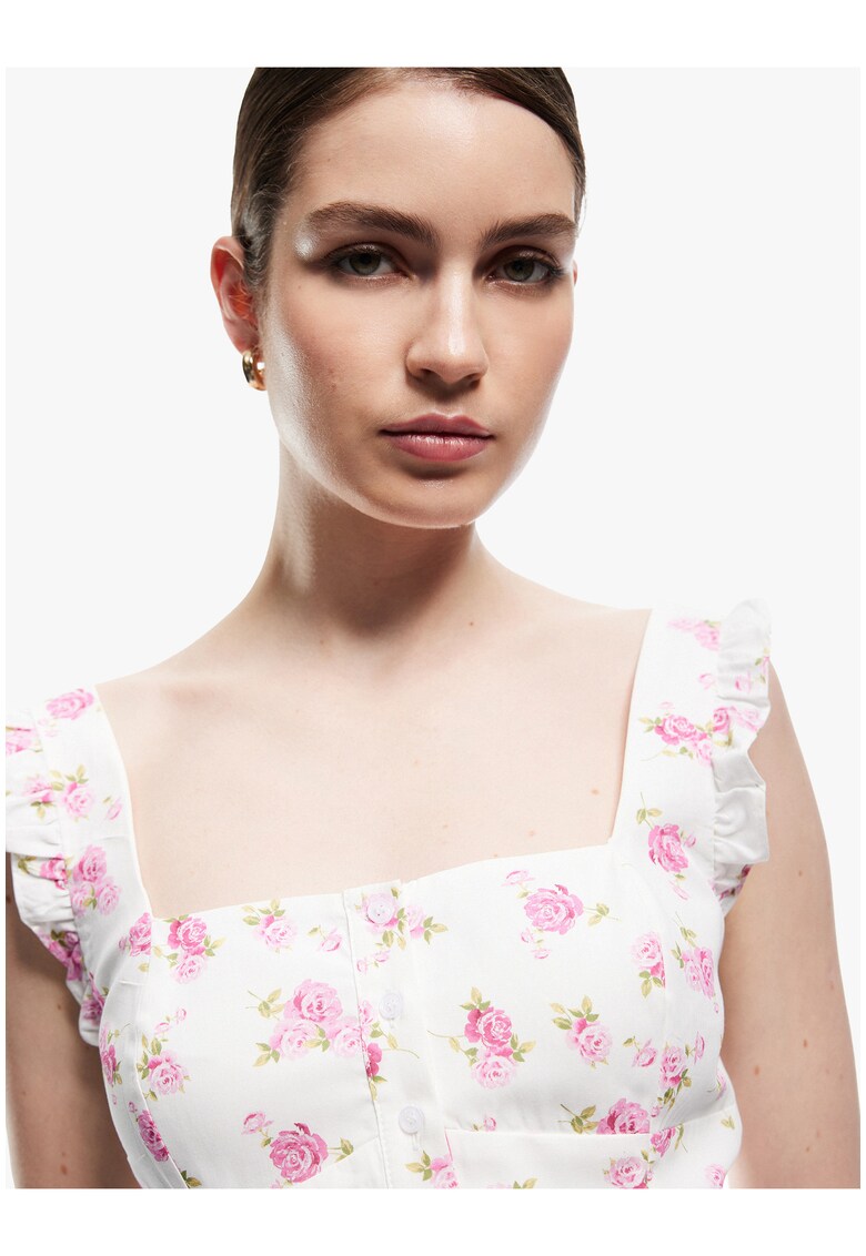 Bluza de bumbac cu model floral - Roz