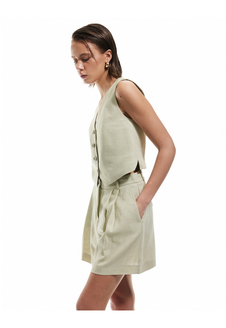 Pantaloni scurti cu croiala ampla - din amestec de in