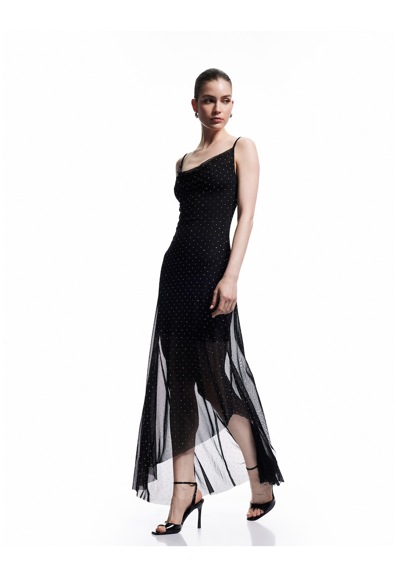 Rochie asimetrica cu imprimeu cu buline