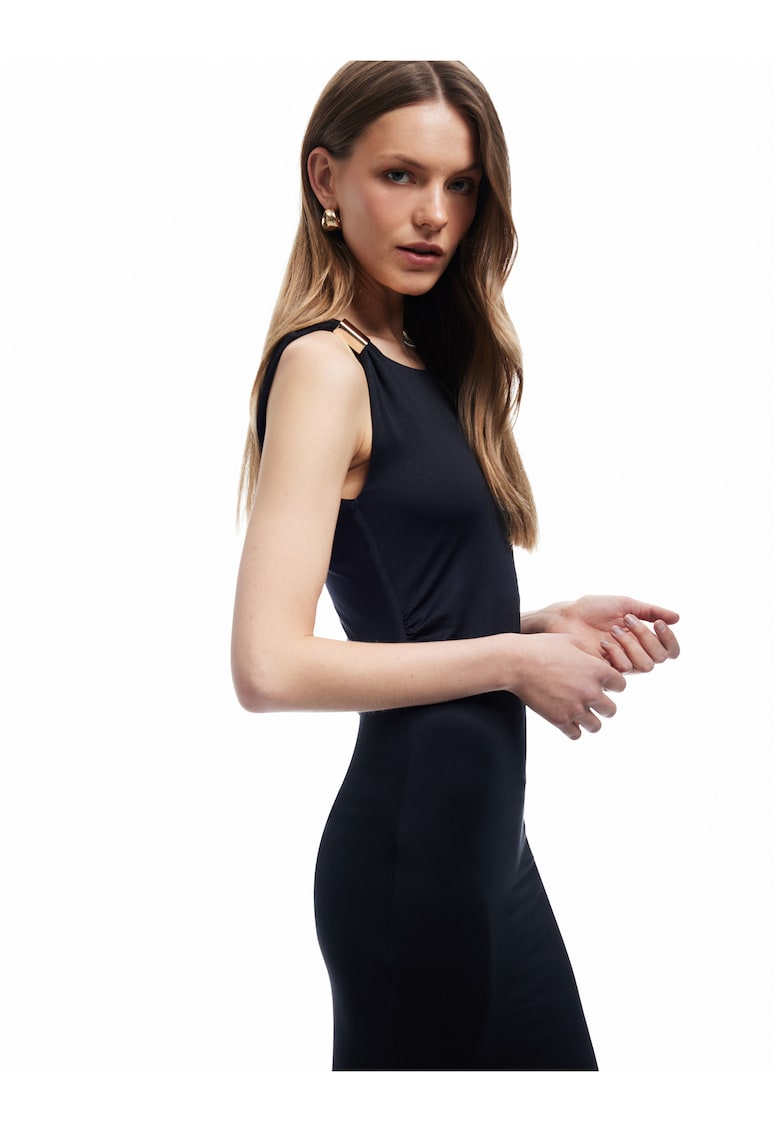 Rochie cambrata cu detaliu metalizat - Negru
