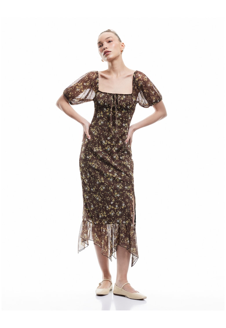 Rochie midi cu maneci bufante