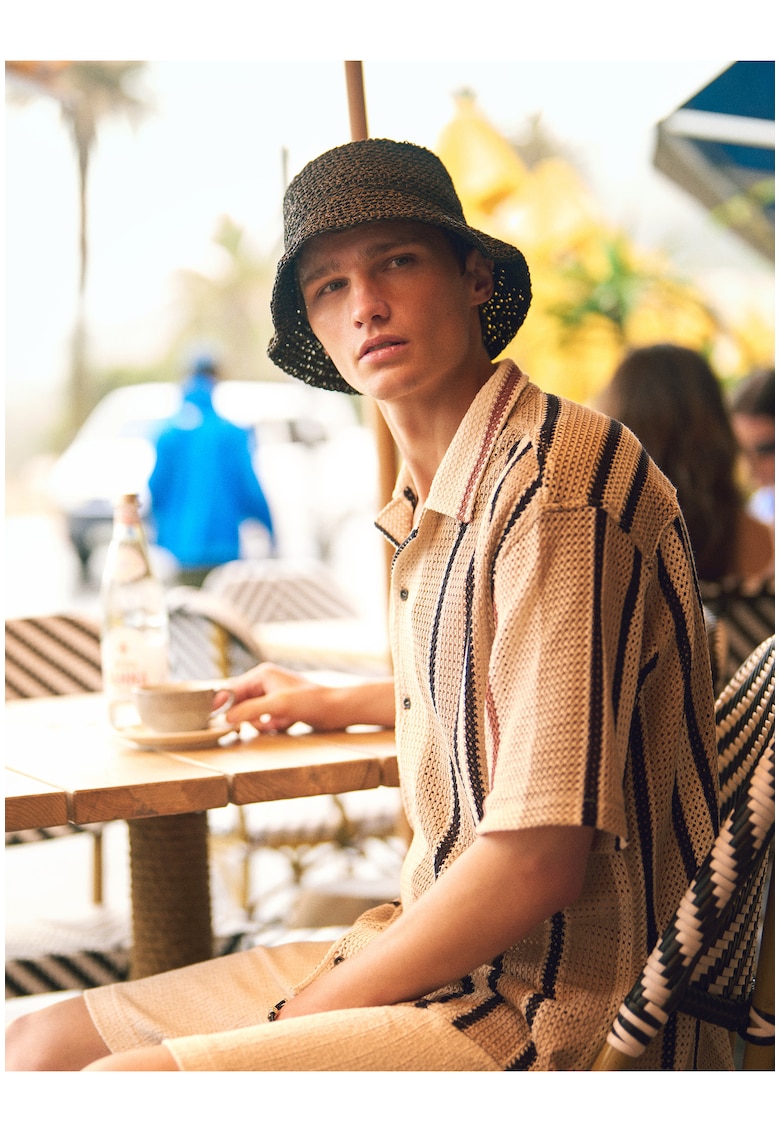 Camasa texturata cu maneci scurte in dungi