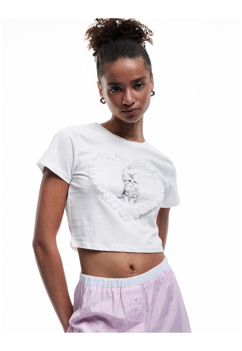 Bluza de pijama crop de bumbac
