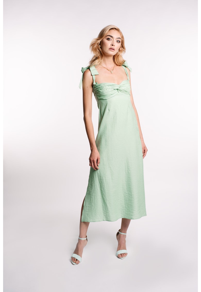 Monarh design Rochie midi din in cu bust fronsat - Verde