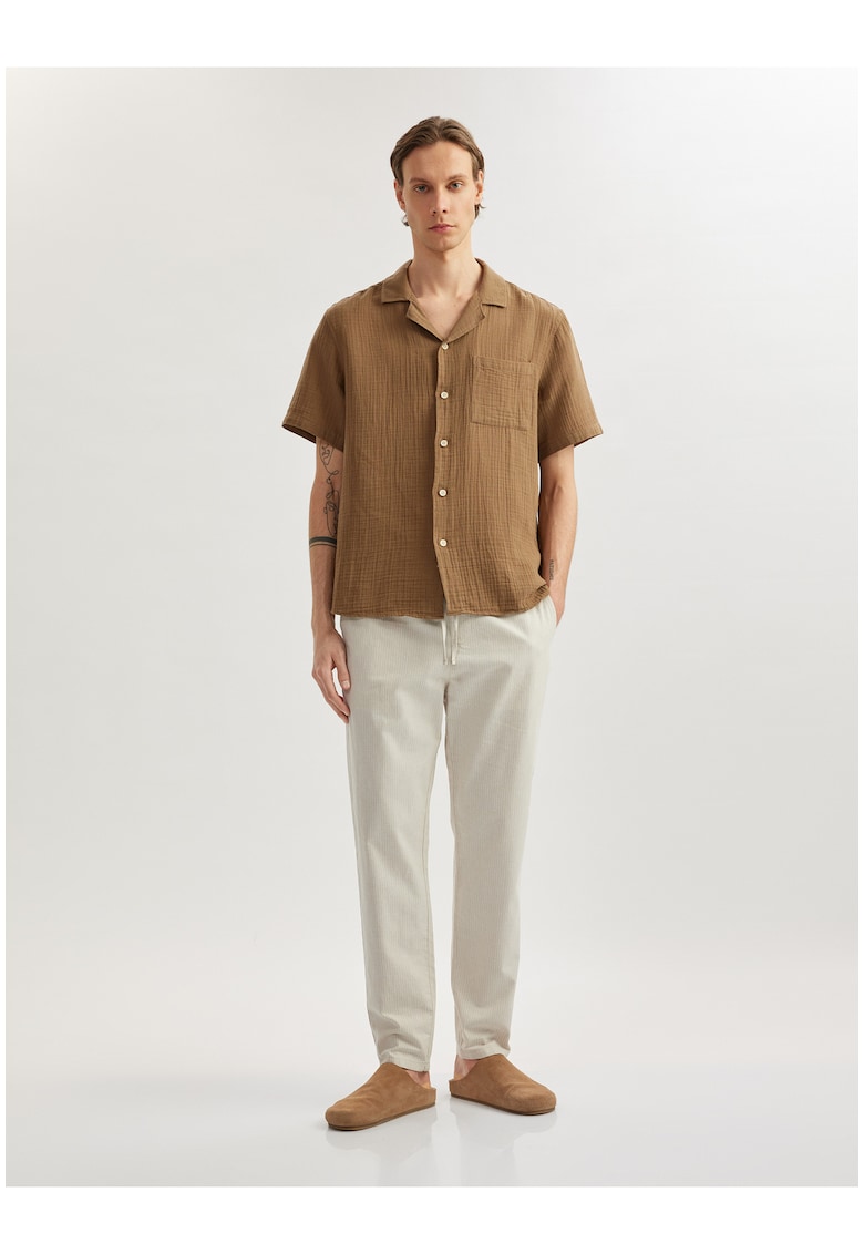 Pantaloni chino din amestec de in - Maro camel