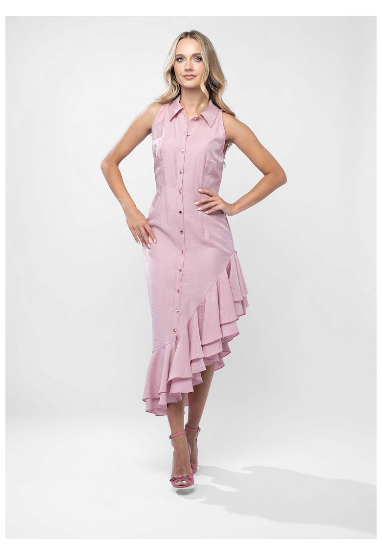 Rochie camasa cu volane asimetrice - Roz