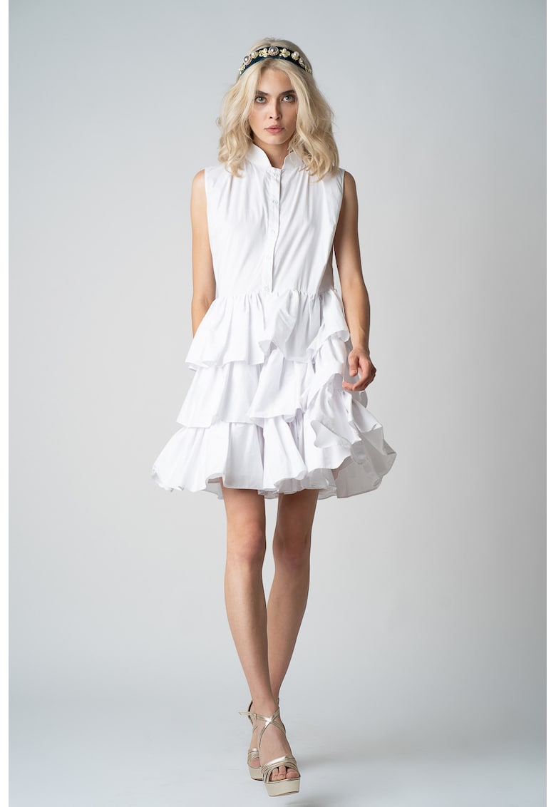 Rochie camasa cu volane asimetrice - Alb