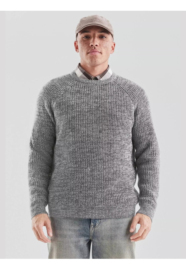 Pulover regular fit - cu decolteu la baza gatului - Gri inchis