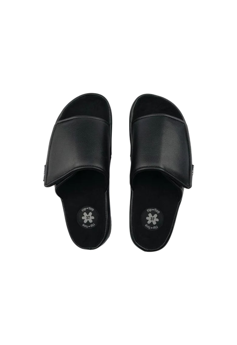 Papuci de dama ecru cu velcro - imitatie de piele deschisa - tip slap