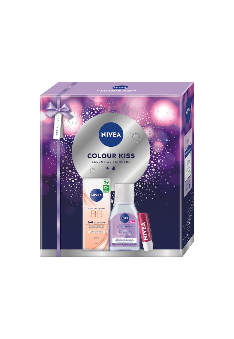 Set: Crema de zi BB Light 50 ml + Apa micelara NIVEA ten sensibil 100 ml + Balsam de buze NIVEA Cherry 5 -5 ml
