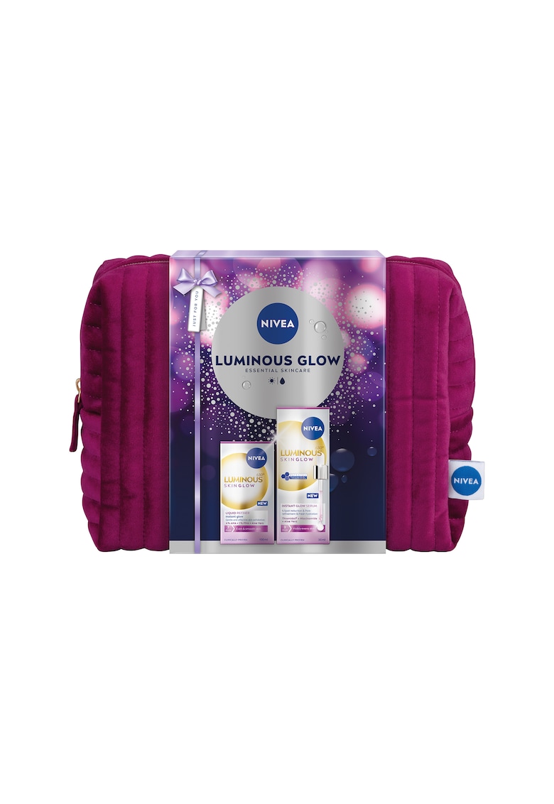Set: Serum Luminous Skin Glow 30 ml + Peeling lichid NIVEA Luminous630 Skin Glow - 100 ml + geanta cadou