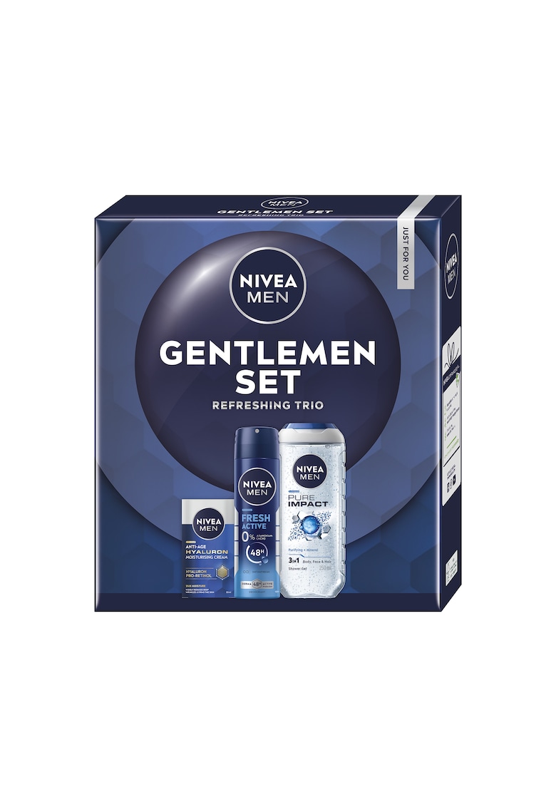 Set: Crema de fata anti-rid Hyaluron - SPF 15 - 50 ml + Gel de dus NIVEA MEN Pure Impact + Deodorant spray NIVEA MEN Fresh Activ 150 ml