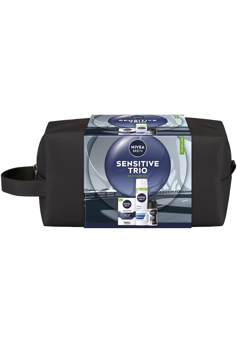 Set: Balsam dupa ras pentru ten sensibil 100 ml + Gel pentru ras NIVEA MEN pentru ten sensibil 200 ml + Deodorant stick NIVEA MEN Invisible Black & White Power 50 ml