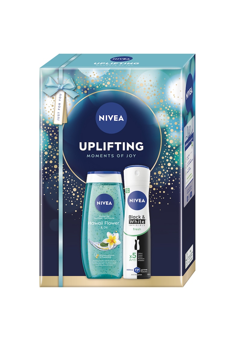 Set : Gel de dus revigorant Hawaii Flower & Oil - 250 ml + Deodorant spray Invisible Black & White Clear 150 ml