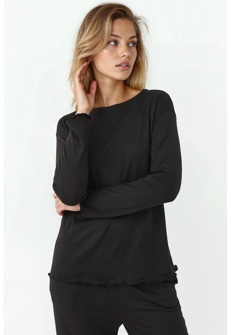 Set pijamale maneca lunga - croiala lejera - jerseu - Negru -