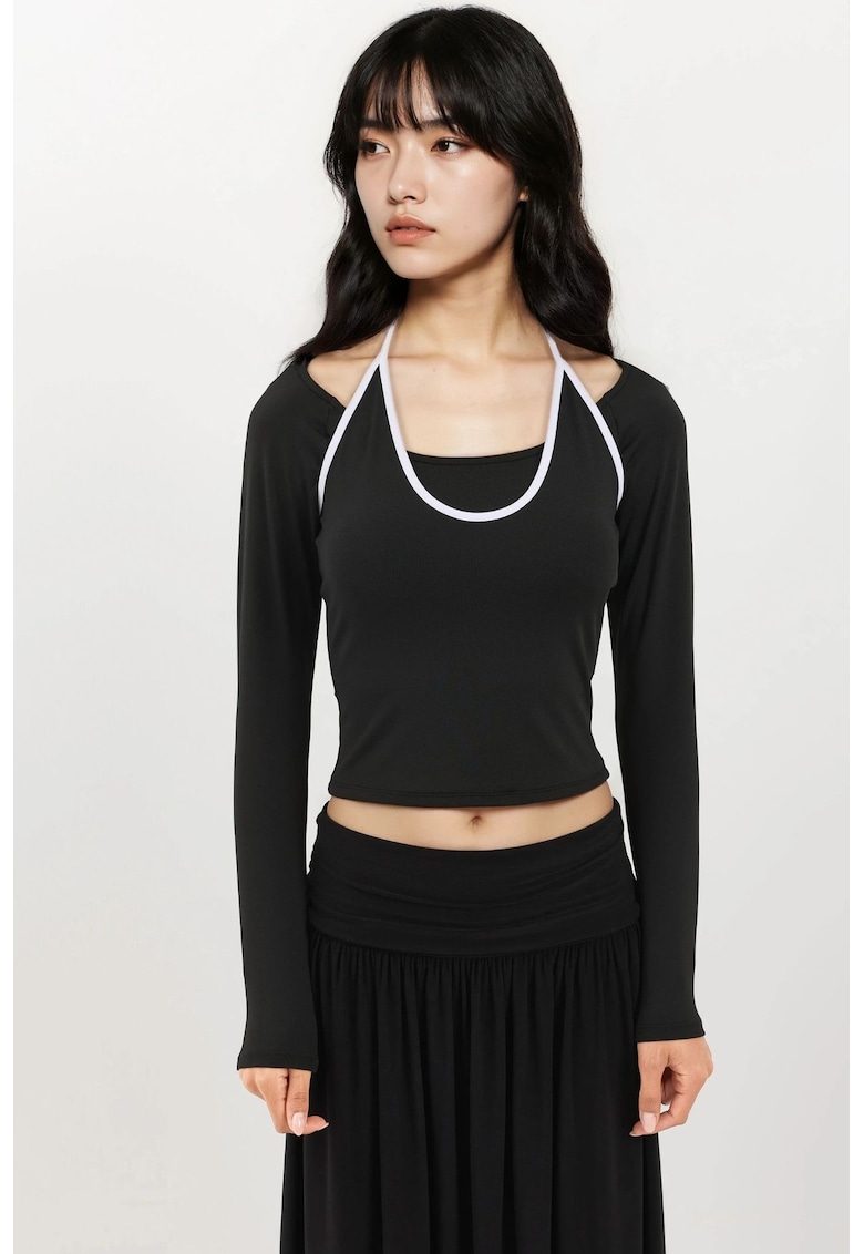 Bluze dama - bluza tricotata - maneca lunga - negru - jerseu