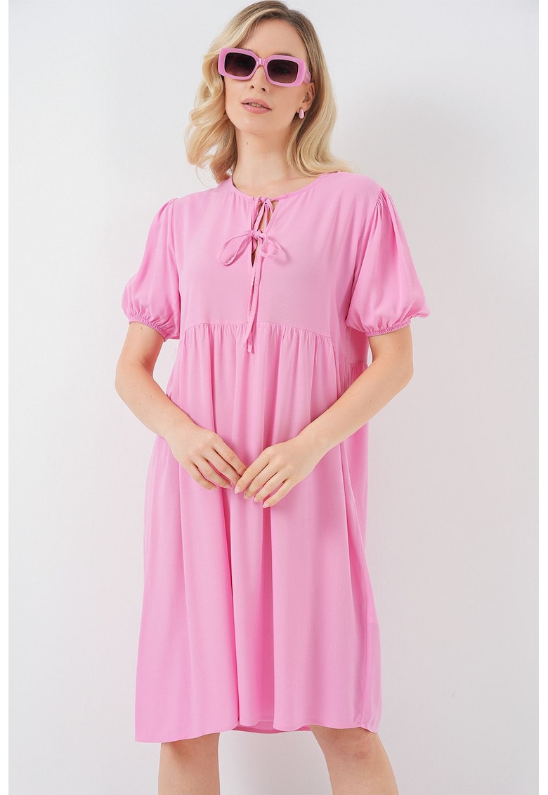 Rochie midi HiCCUP BDART - roz - textil - cu snur