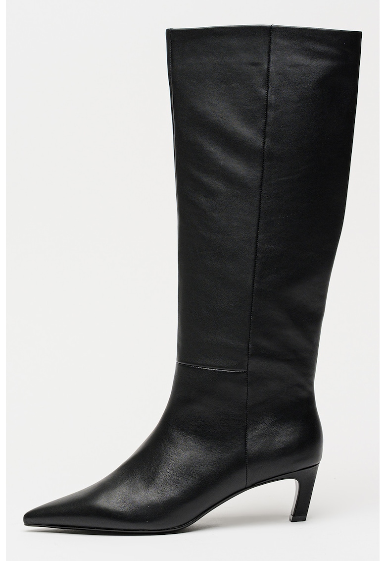 Cizme lungi pana la genunchi de piele cu toc kitten