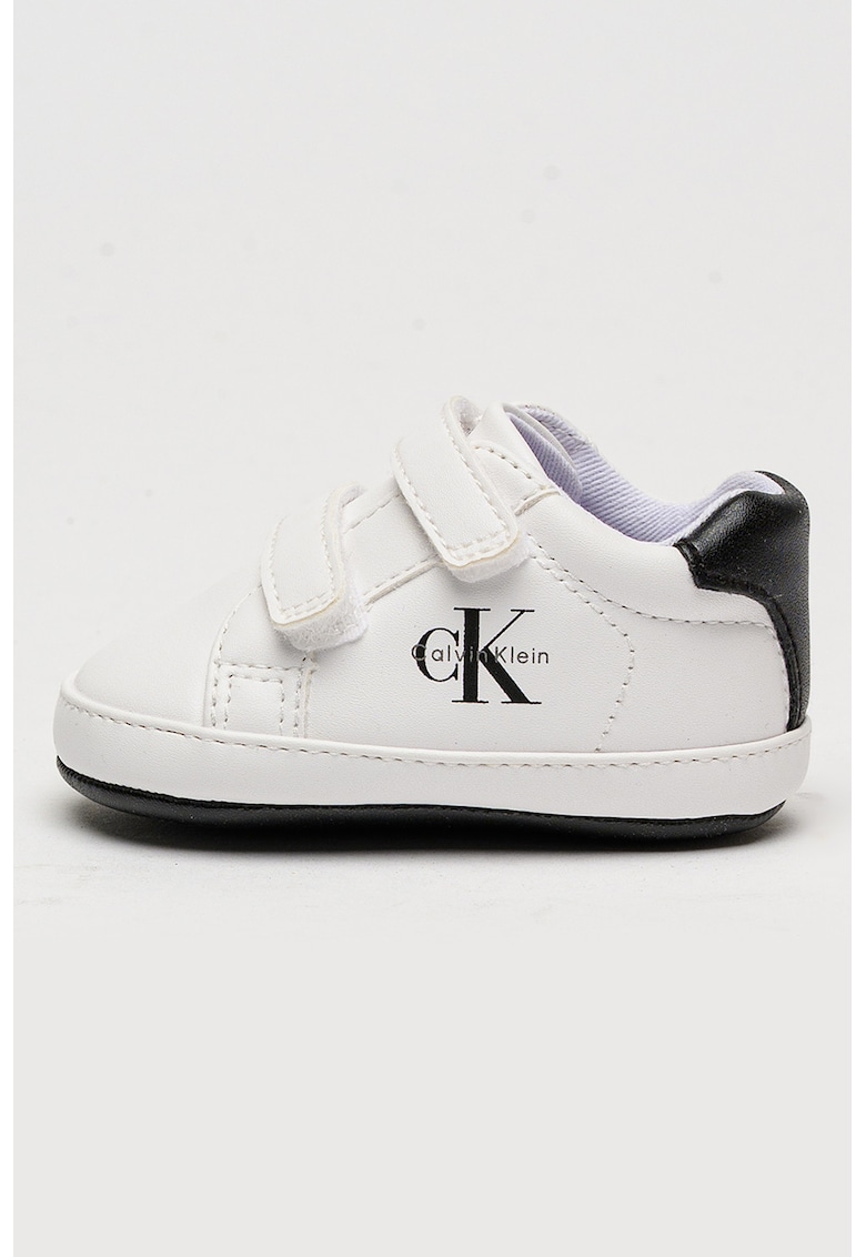 Pantofi sport de piele ecologica cu velcro - Alb/Negru