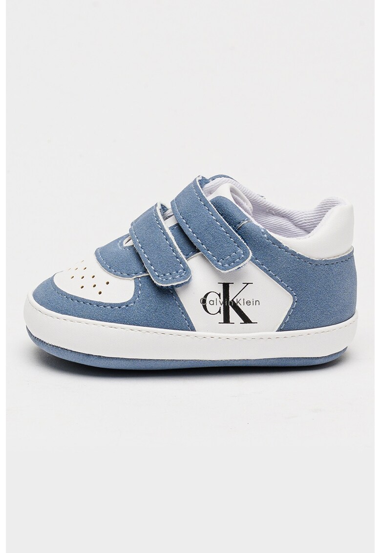 Pantofi sport cu velcro si logo - Alb/Albastru lavanda