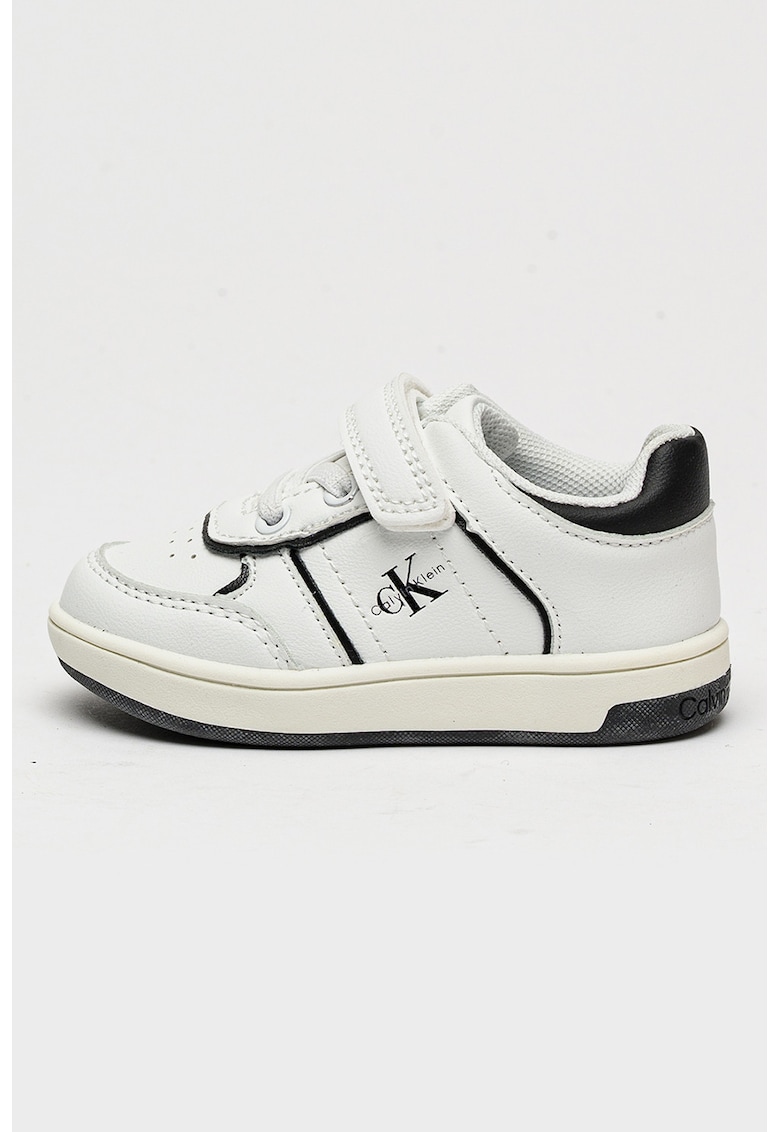 Pantofi sport de piele ecologica cu velcro - Alb/Negru