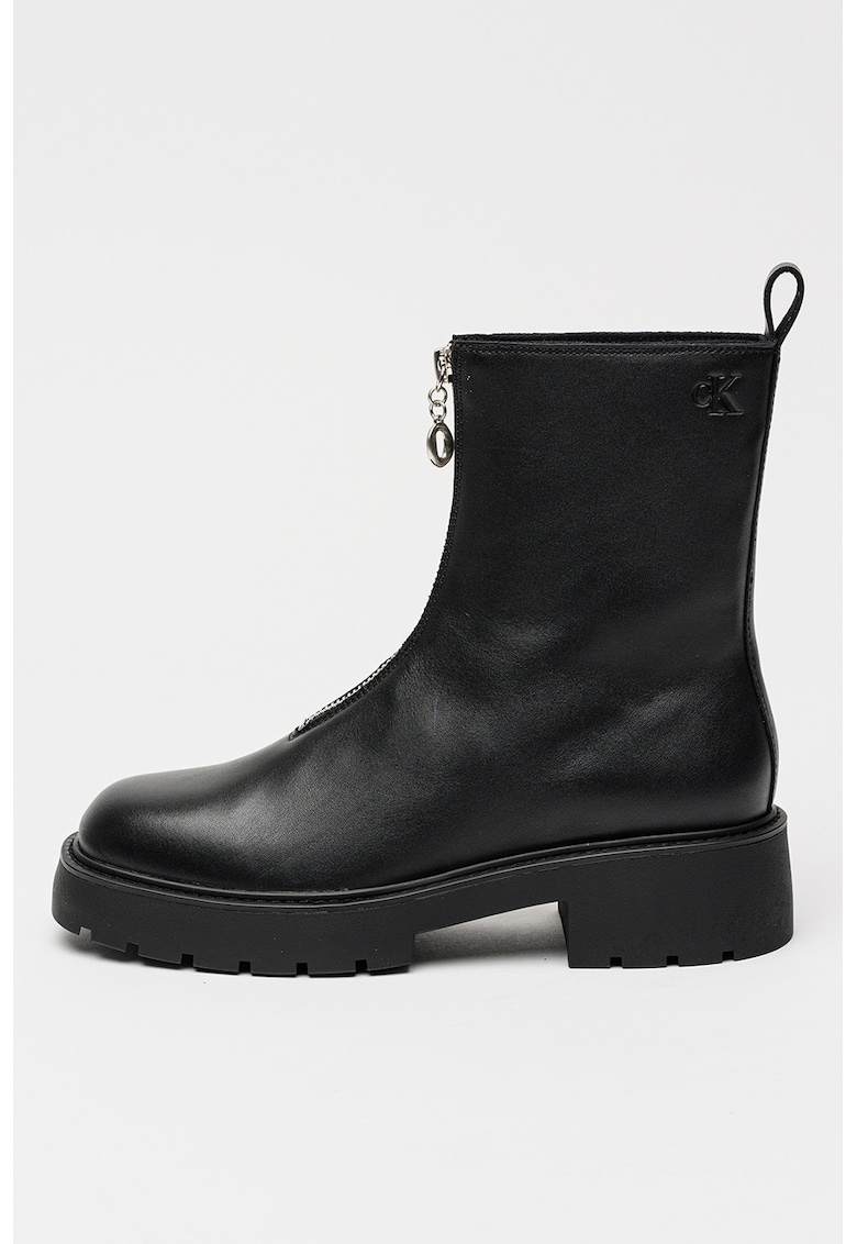 Ghete de piele cu fermoar - Negru