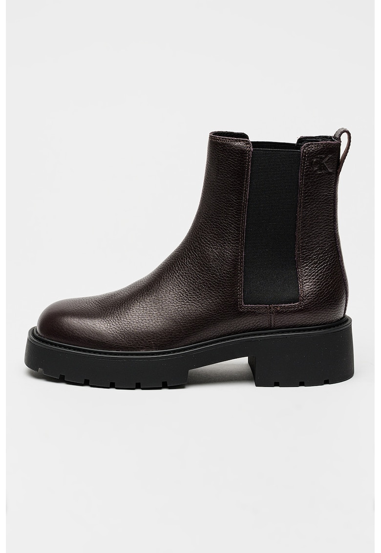 Ghete Chealsea de piele cu toc masiv - Maro cognac