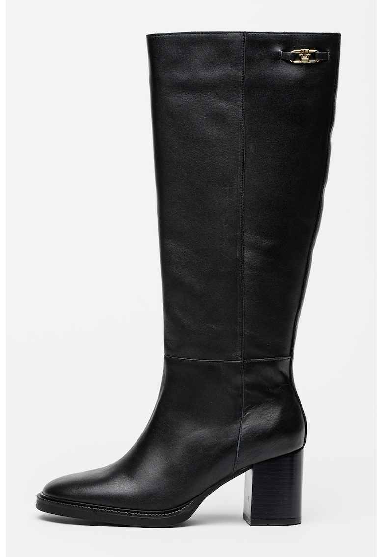 Cizme inalte pana la genunchi din piele cu toc masiv